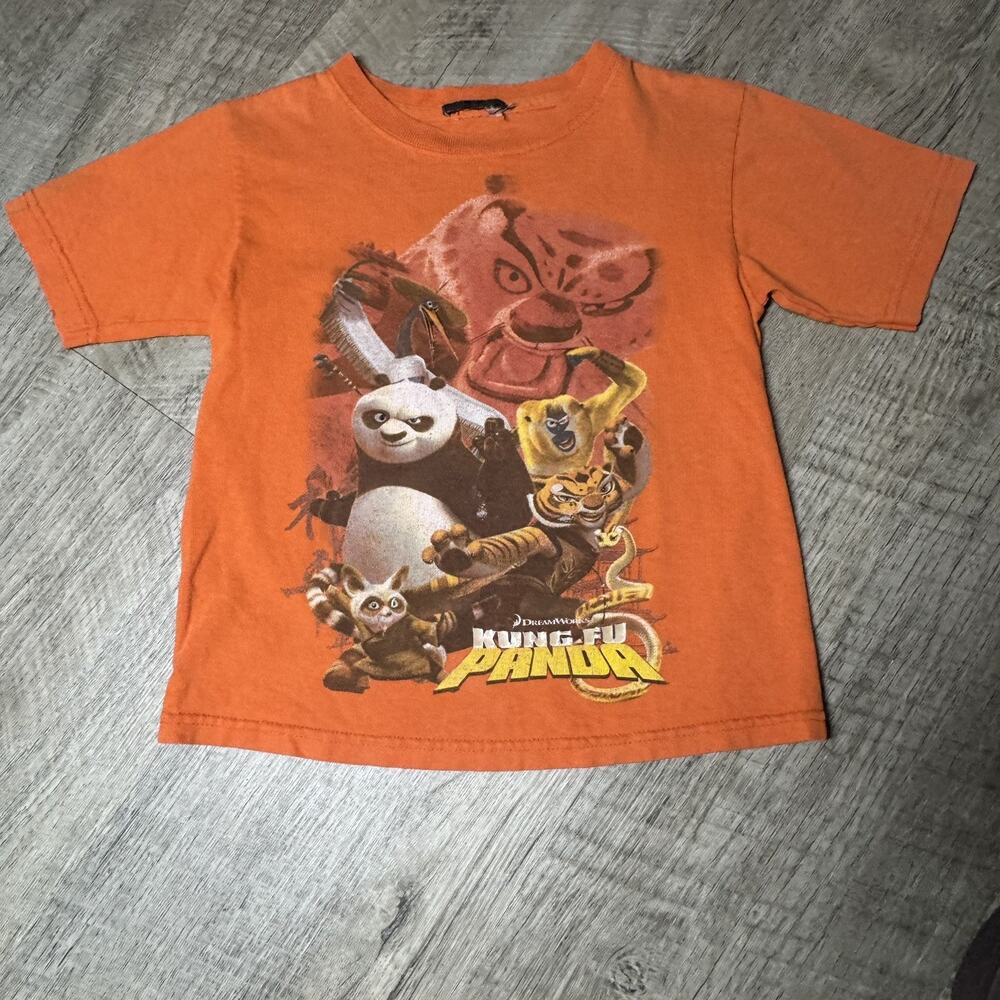 Vintage Y2K Kung Fu Panda Graphic Tee Kids Orange Dreamworks Size S 5/6